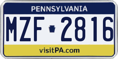 PA license plate MZF2816