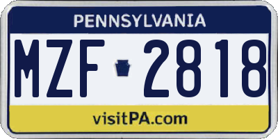 PA license plate MZF2818