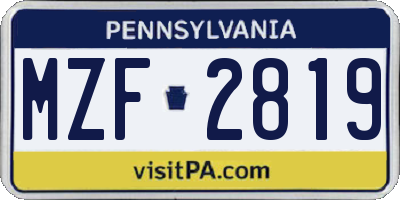 PA license plate MZF2819