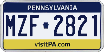 PA license plate MZF2821
