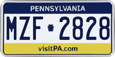 PA license plate MZF2828
