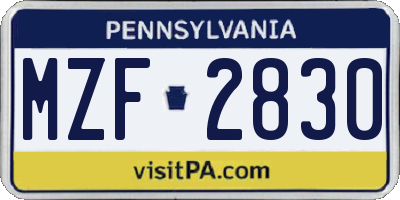 PA license plate MZF2830