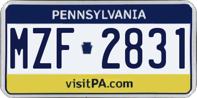 PA license plate MZF2831