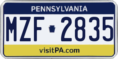 PA license plate MZF2835