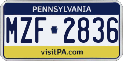 PA license plate MZF2836