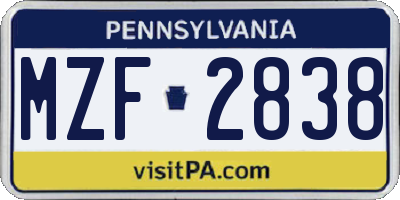 PA license plate MZF2838