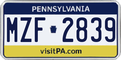 PA license plate MZF2839