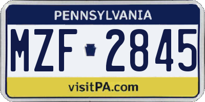 PA license plate MZF2845
