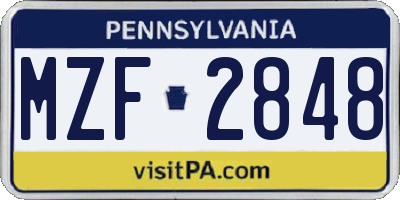 PA license plate MZF2848