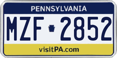 PA license plate MZF2852