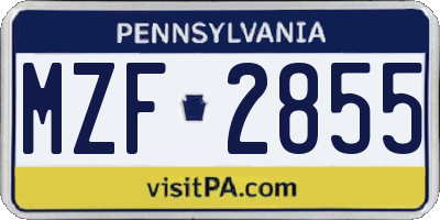 PA license plate MZF2855