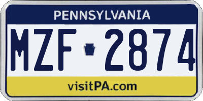 PA license plate MZF2874