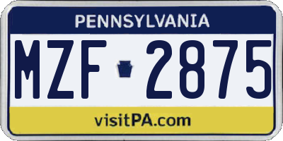 PA license plate MZF2875