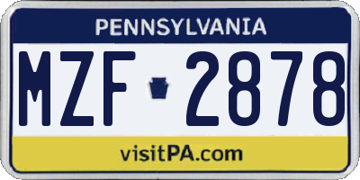 PA license plate MZF2878