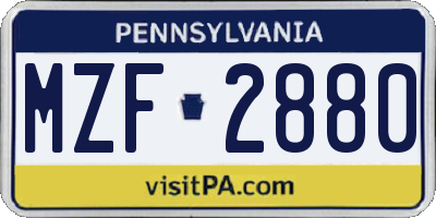 PA license plate MZF2880