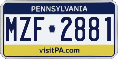 PA license plate MZF2881