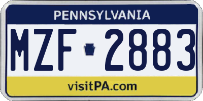 PA license plate MZF2883