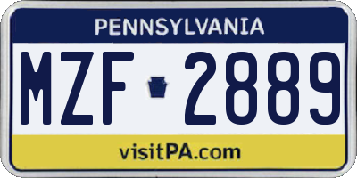 PA license plate MZF2889