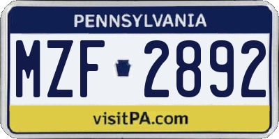 PA license plate MZF2892