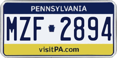 PA license plate MZF2894