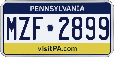 PA license plate MZF2899