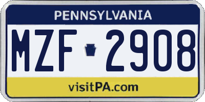 PA license plate MZF2908