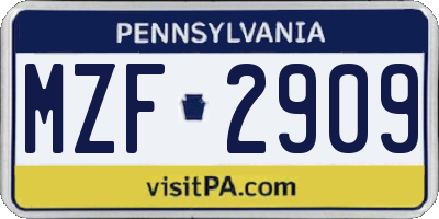 PA license plate MZF2909