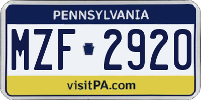 PA license plate MZF2920