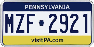 PA license plate MZF2921