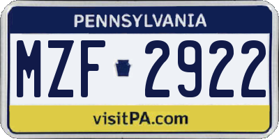 PA license plate MZF2922