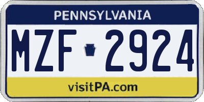 PA license plate MZF2924