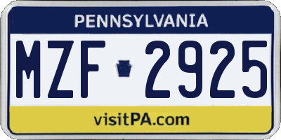 PA license plate MZF2925