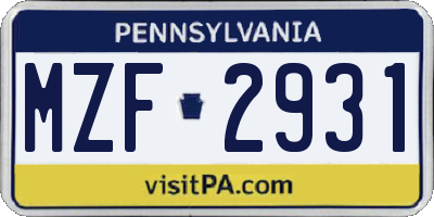 PA license plate MZF2931