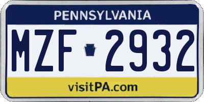 PA license plate MZF2932