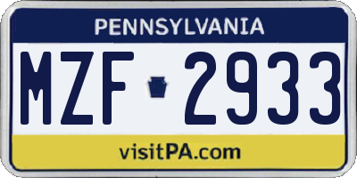 PA license plate MZF2933
