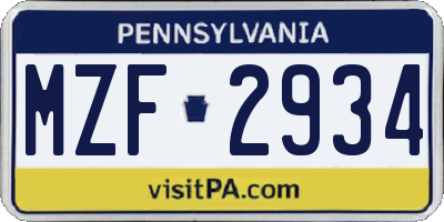 PA license plate MZF2934