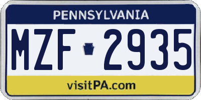 PA license plate MZF2935