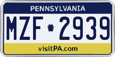 PA license plate MZF2939