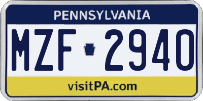 PA license plate MZF2940