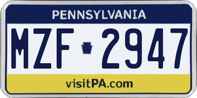 PA license plate MZF2947