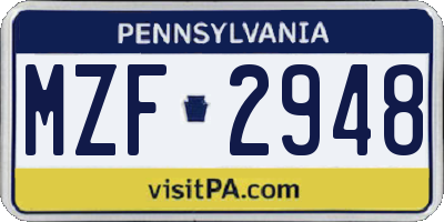 PA license plate MZF2948