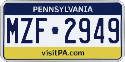 PA license plate MZF2949
