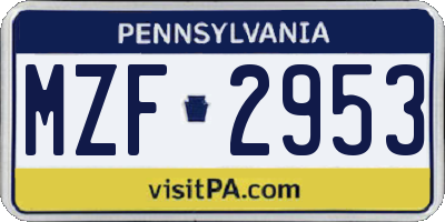 PA license plate MZF2953