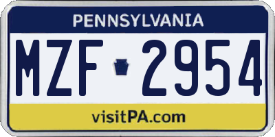 PA license plate MZF2954