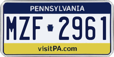 PA license plate MZF2961