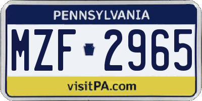 PA license plate MZF2965