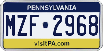 PA license plate MZF2968