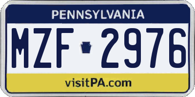 PA license plate MZF2976