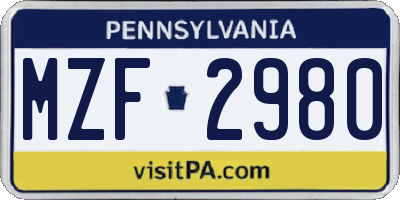 PA license plate MZF2980
