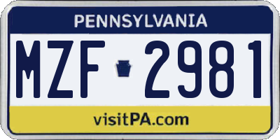 PA license plate MZF2981